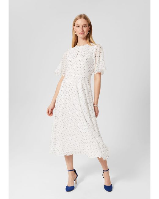 Hobbs White Priya Silk Spot Dress