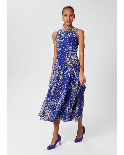 Hobbs Blue Carly Floral Fit And Flare Dress