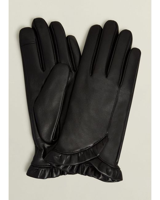 Hobbs Black Edeline Leather Ruffle Gloves