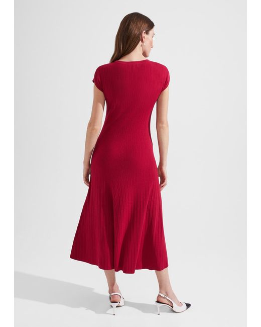 Hobbs Red Reena Ribbed Knitted Dress
