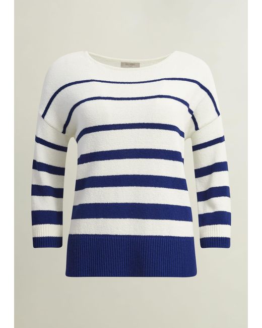 Hobbs Blue Elaine Stripe Cotton Blend Jumper