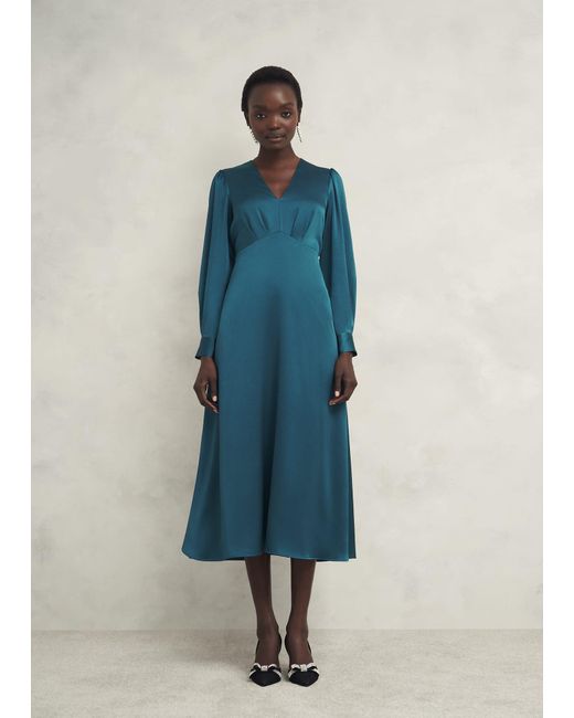 Hobbs Blue Anais Satin Midi Dress