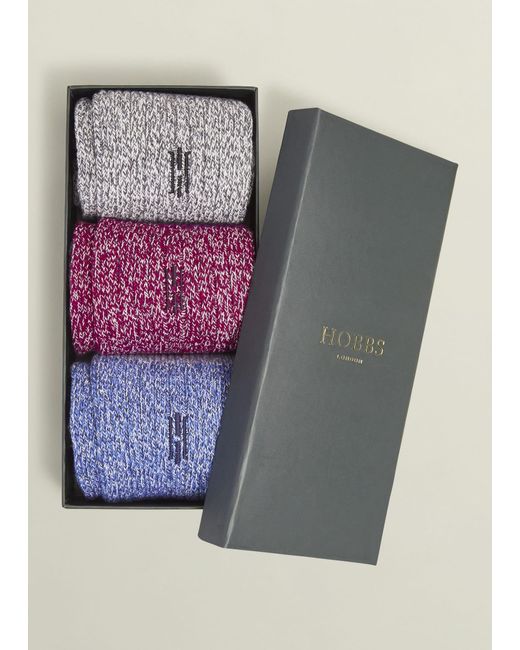 Hobbs Purple Marled Boot Sock Set with Embroidery