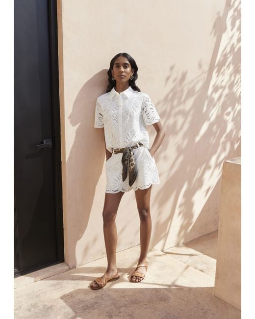 Hobbs Natural Buscot Cotton Broderie Shorts