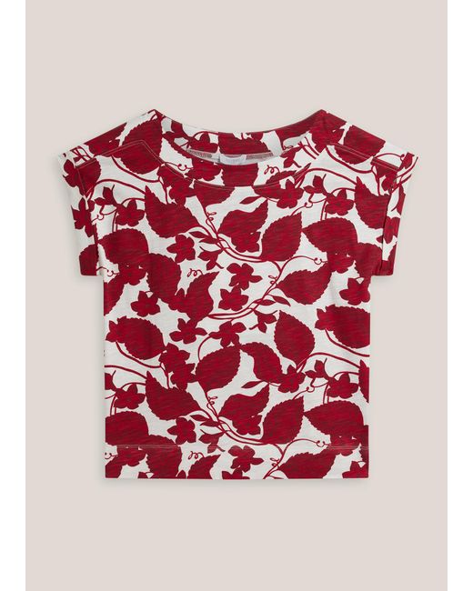 Hobbs Red Alycia Printed Cotton Slub T-Shirt