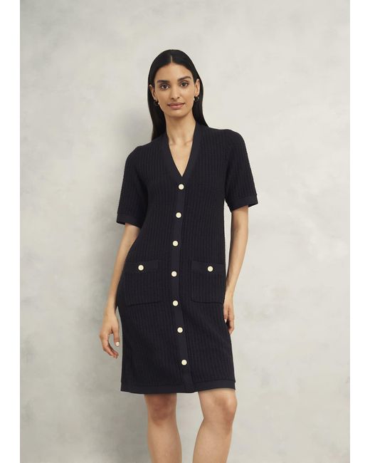 Hobbs Blue Tatton Cotton Blend Knitted Dress