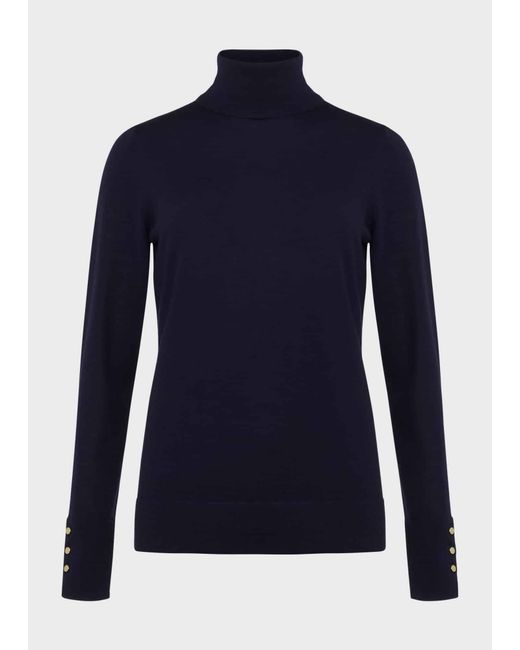 Hobbs Blue Lara Merino Wool Roll Neck Jumper