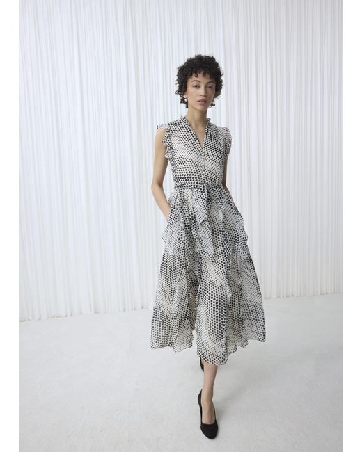 Hobbs Gray Nina Ruffle Midi Dress