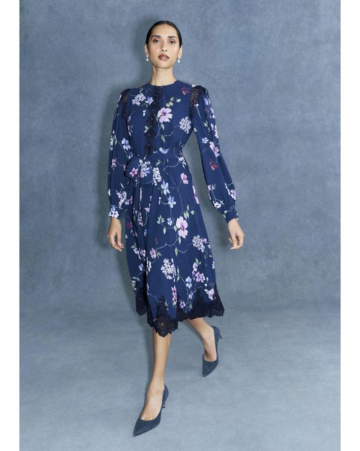 Hobbs Blue Isadora Lace Insert Dress
