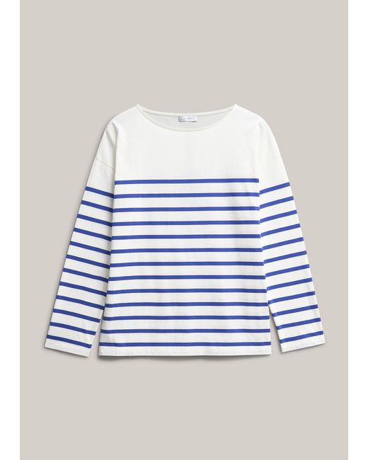 Hobbs Blue Sian Striped Long Sleeve Cotton Top
