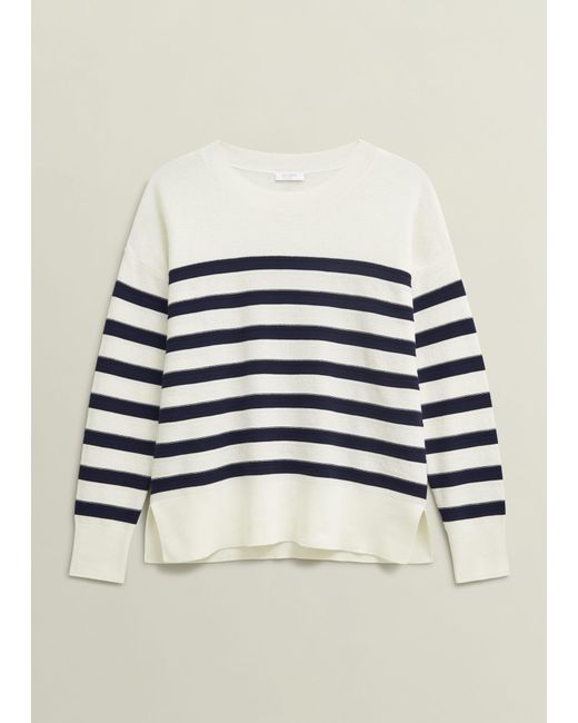 Hobbs White Amoura Striped Cotton Jumper