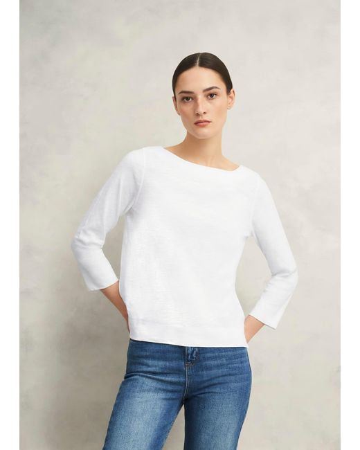 Hobbs White Avia Cotton Slub T-shirt