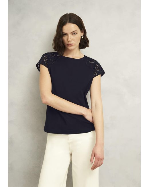 Hobbs Blue Ivana Cotton Broderie Top