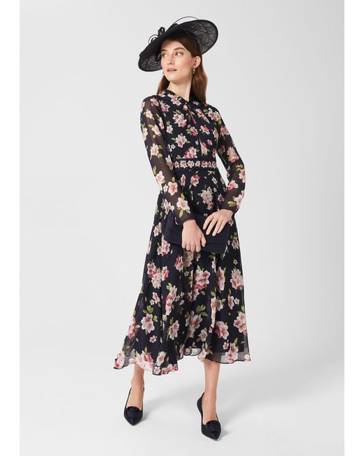 Hobbs White Helena Silk Floral Midi Dress
