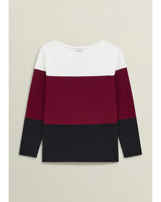 Hobbs Red Burgundy Alice Colour Block Crew Neck Knitted Jumper