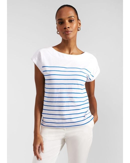 Hobbs White Alycia Cotton Slub Stripe T-shirt