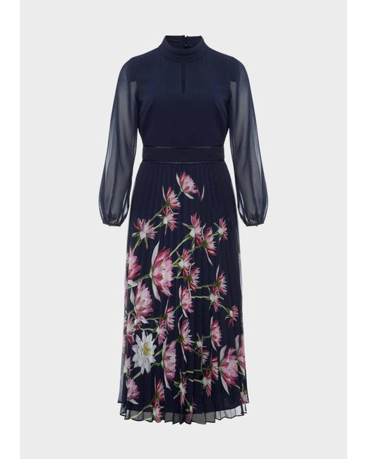 Hobbs Blue Deanna Pleated Floral Dress