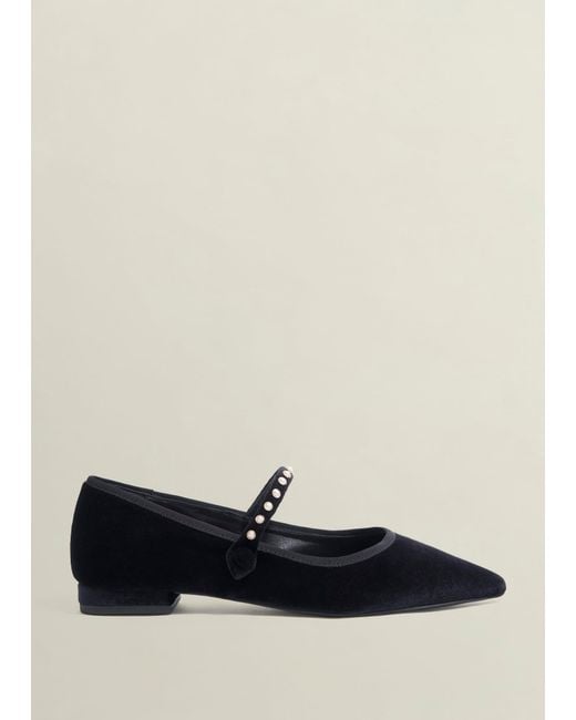 Hobbs White Juliana Velvet Point Toe Flats