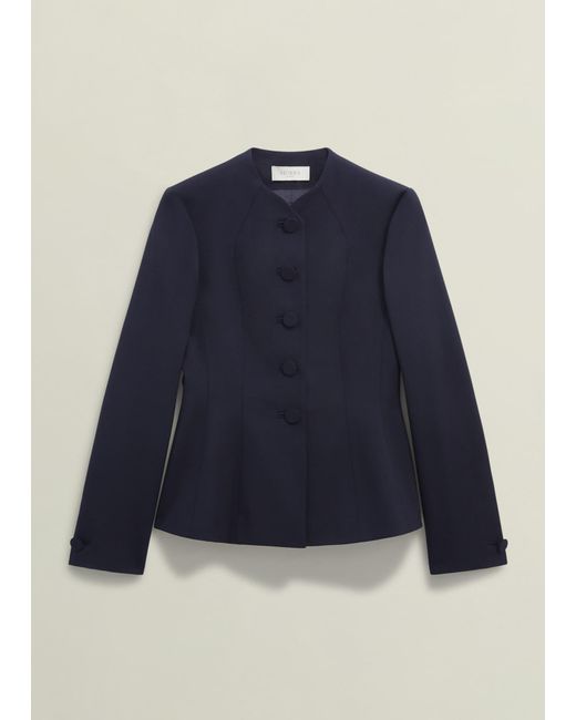 Hobbs Blue Tailored Wool Blend Fit-and-Flare Jacket