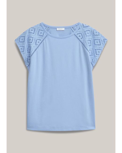 Hobbs Blue Ivana Cotton Broderie Top