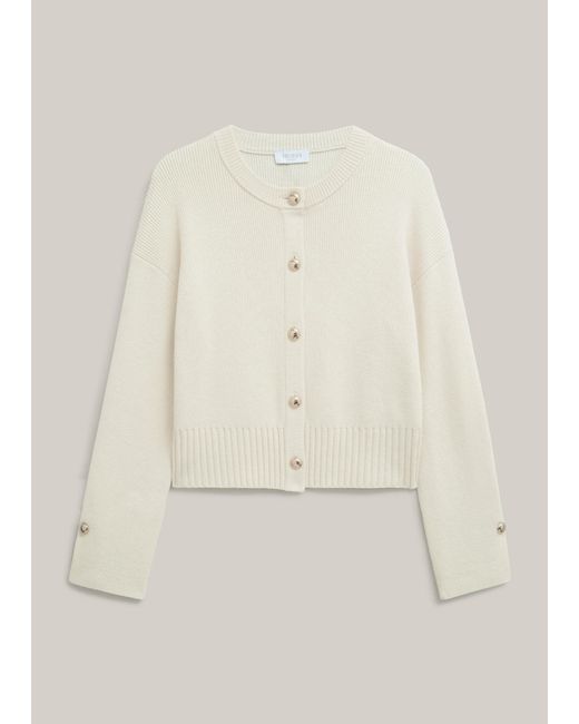 Hobbs White Abbott Cotton Knitted Cardigan