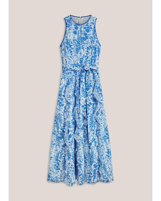 Hobbs Blue Petite Taryn Ruffle Maxi Dress
