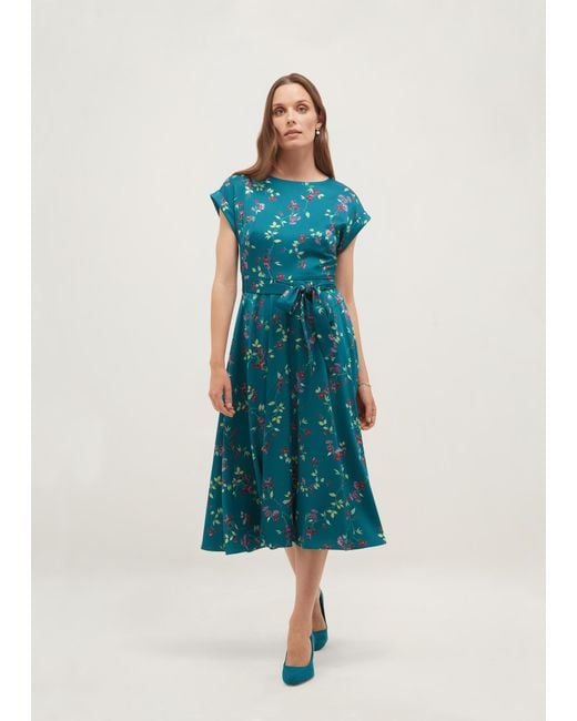 Hobbs Blue Alba Floral Satin Dress