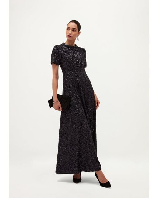 Hobbs White Petite Shirley Sequin Trimmed Maxi Dress