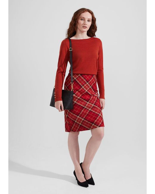 Long red wool skirt top