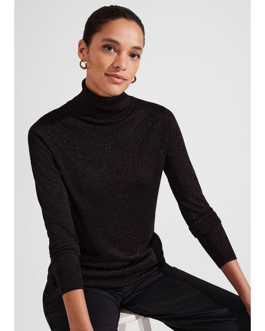Hobbs Black Olive Sparkle Roll Neck Jumper