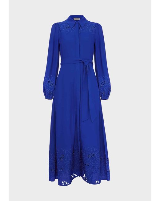 Hobbs Blue Ada Embroidered Midi Dress