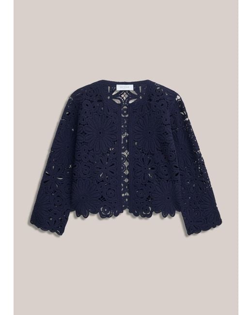 Hobbs Blue Syon Cotton Crochet Knitted Jacket