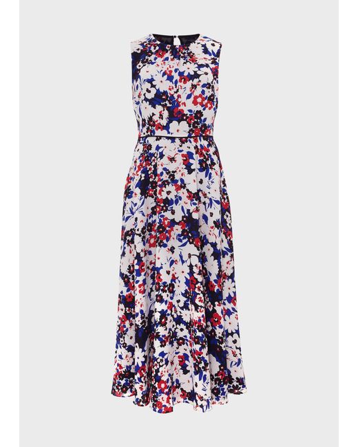 Hobbs White Carly Gathered Neck Floral Dress