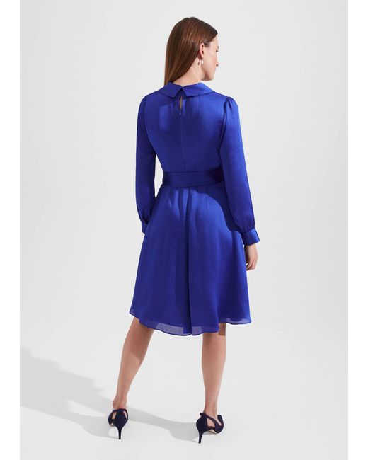 Hobbs Blue Sally Satin Fit And Flare Dress
