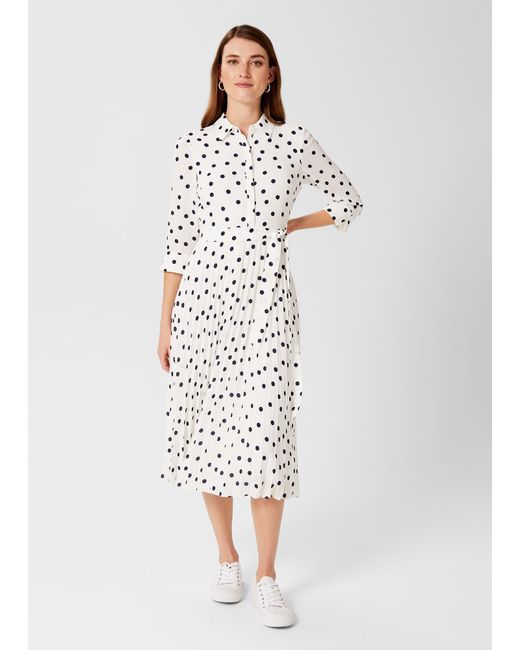Hobbs White Leona Spot Midi Dress