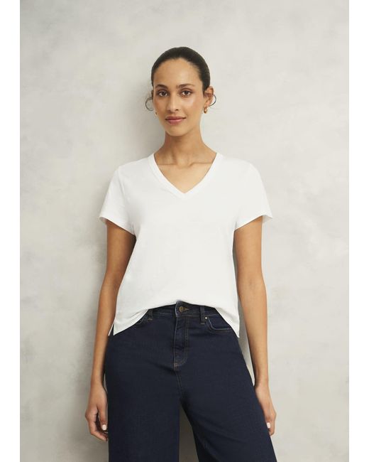 Hobbs White Arianna Cotton Slub T-Shirt