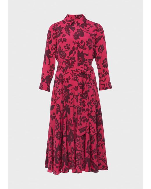 Hobbs Red Petite Lainey Belted Fit And Flare Dress