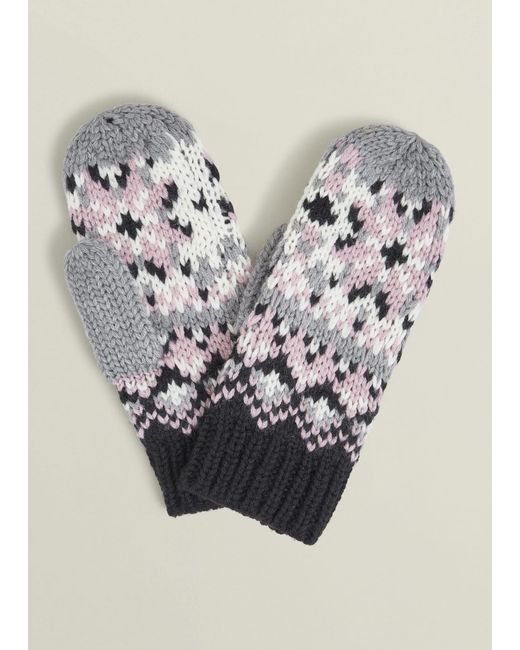 Hobbs Gray Deanna Fairisle Mittens With Wool
