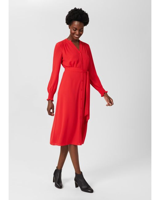 Hobbs Red Violet V Neck Dress