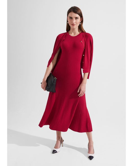 Hobbs Red Reena Ribbed Knitted Dress