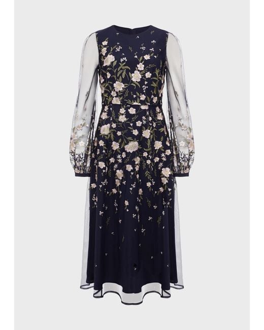Hobbs Lois Embroidered Midi Dress in Blue | Lyst UK