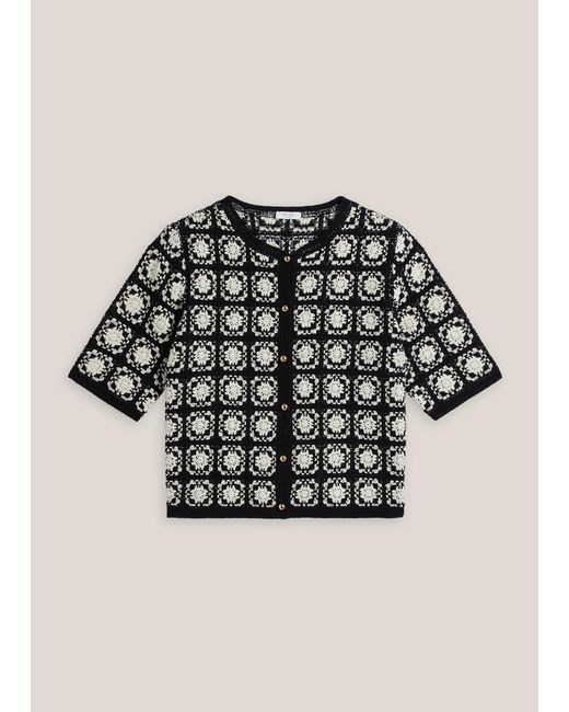 Hobbs Black Sophia Crochet Short Sleeve Cardigan