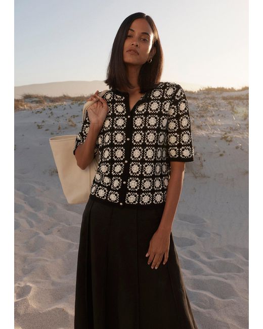 Hobbs Black Sophia Crochet Short Sleeve Cardigan