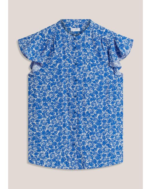 Hobbs Blue Huda Ruffle Sleeve Blouse