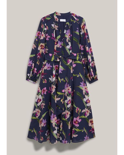 Hobbs Blue Petite Pippa Floral Waist Tie Dress