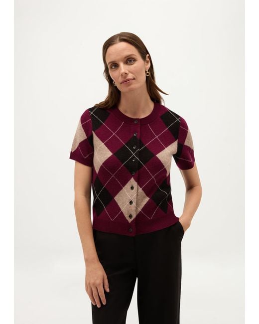 Hobbs Red Livi Argyle Short Sleeve Cardigan