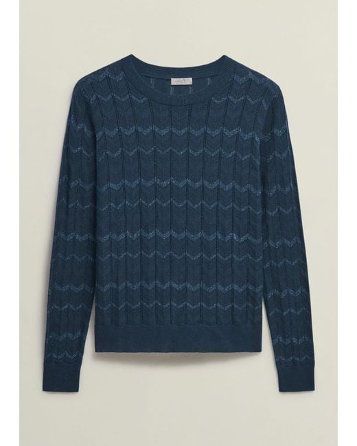Hobbs Blue Semi-Sheer Metallic Knit Jumper