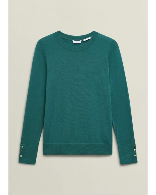 Hobbs Green Dark Penny Merino Wool Crew Neck Knitted Jumper