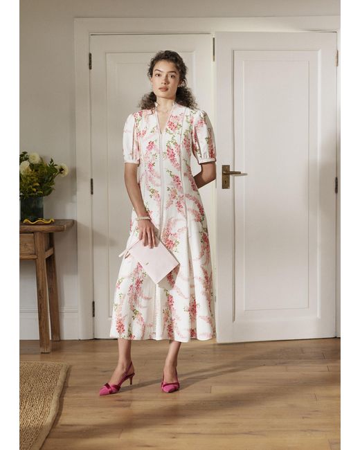 Hobbs Brown Matilda Trimmed Linen Dress