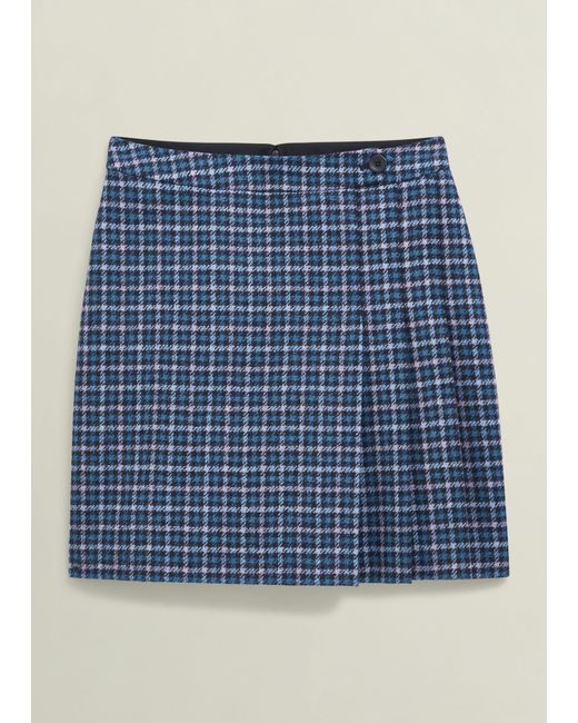 Hobbs Blue Molly Wool Kilt Skirt